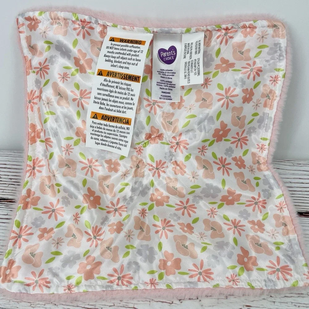 New Parents Choice Pink Elephant Flowers Satin Plush Baby Security Blanket Lovey